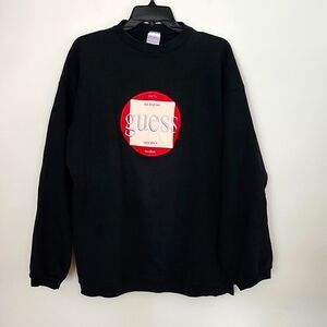 Vintage Guess crewneck sweatshirt big logo large black lounge unisex 90s USA mad